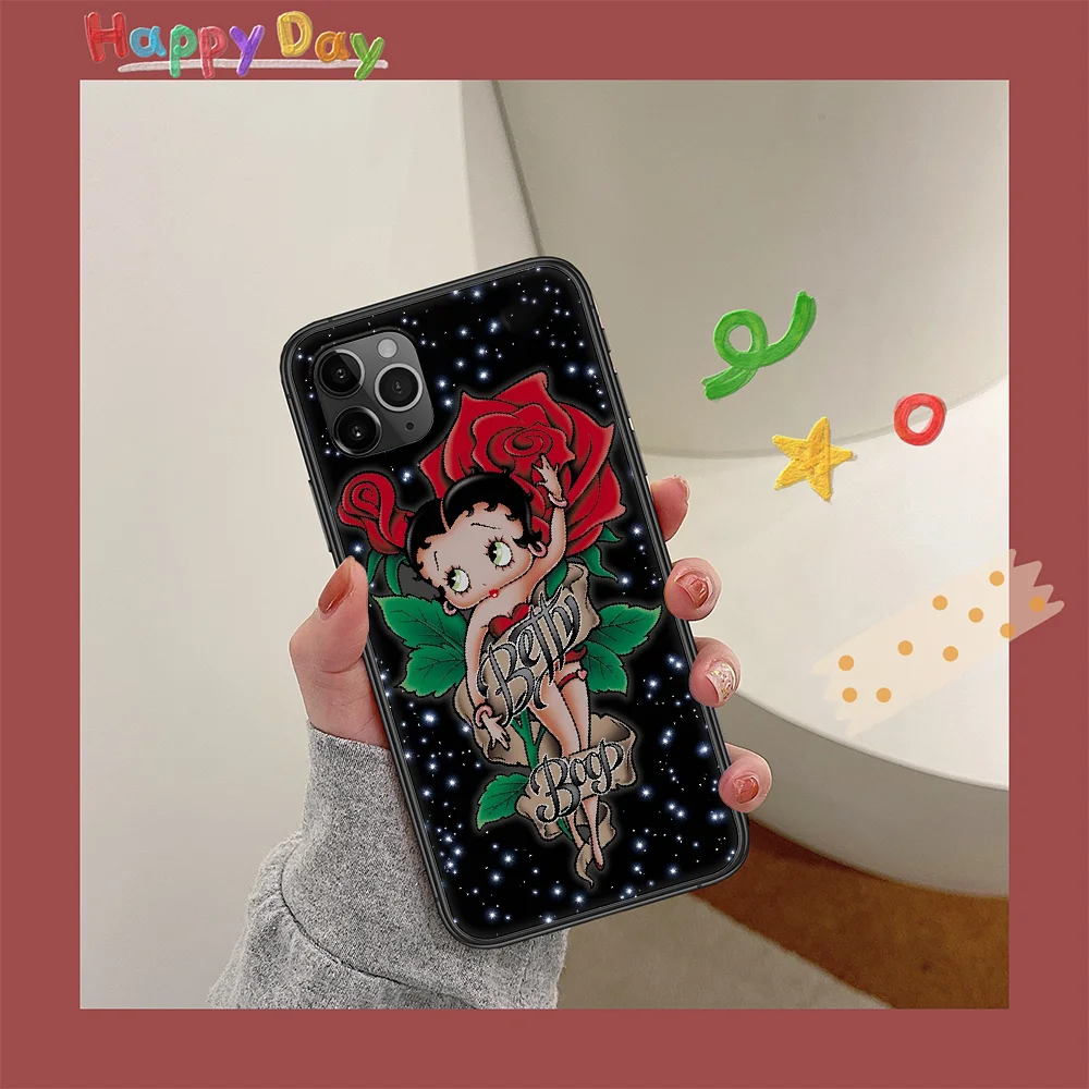 

Betty Boop Phone Case For Iphone 11 12 Mini PRO XR X XS MAX 6 6s 7 8 Plus 4 5 5s SE 2020 black Coque 3D Back Tpu Shell Silicone