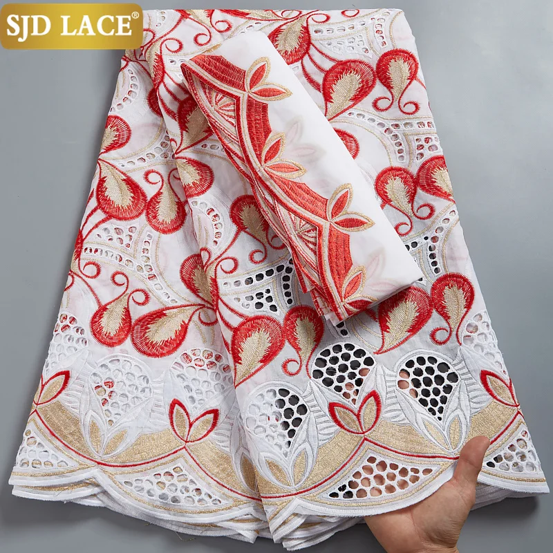 

Кружево SJD, лидер продаж, африканская кружевная ткань 2021, Высококачественная вышивка, нигерийское швейцарское хлопковое кружево 5 + 2 ярда, ди...