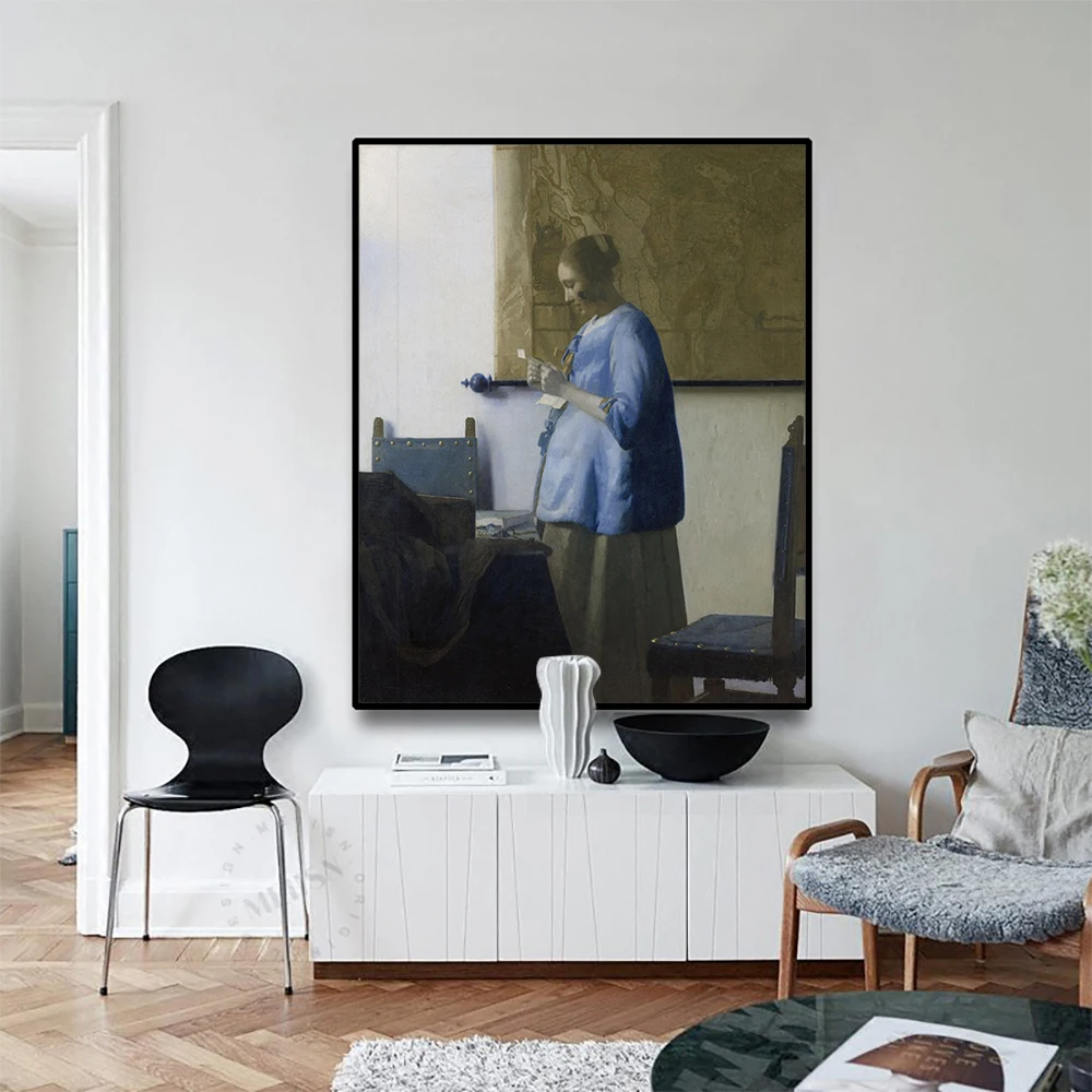

Cassisy Canvas Oil Painting《Woman in Blue Reading a Letter》Johannes·Vermeer Art Poster Picture Wall Decor Modern Home Decoration