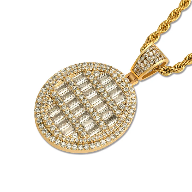 

New Hip Hop Micro Paved Cubic Zirconia Bling Iced Out Geometric Oval Pendants Necklace for Men Women Unisex Rapper Jewelry Gifts