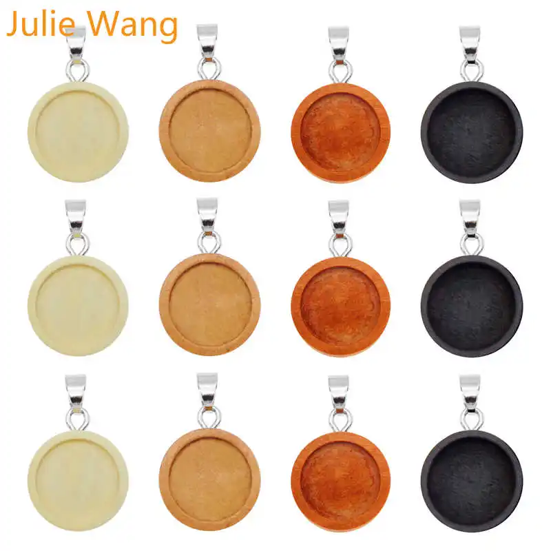 Julie Wang 4 шт. деревянный круглый кабошон базовые настройки с крючками подвески