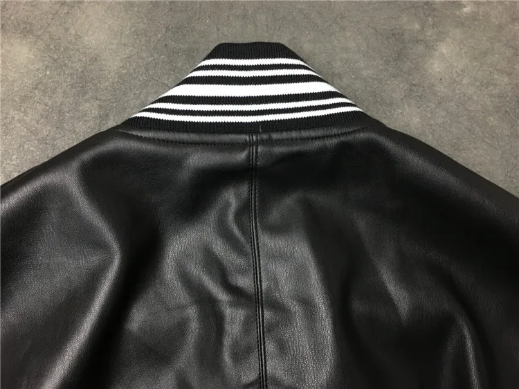 

New 2021 Men Rib Sleeve PU leather embroidery stars zipper couple Baseball Coats & Jackets Abstract digital coat Motor #E71