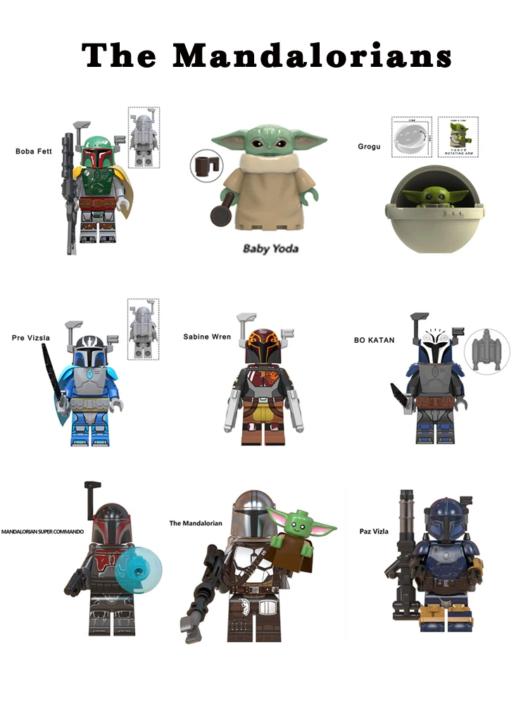 8 Pcs Star War Baby Yoda Mandalorian Minifigures Jango Fett Boba Fett Lego MOC