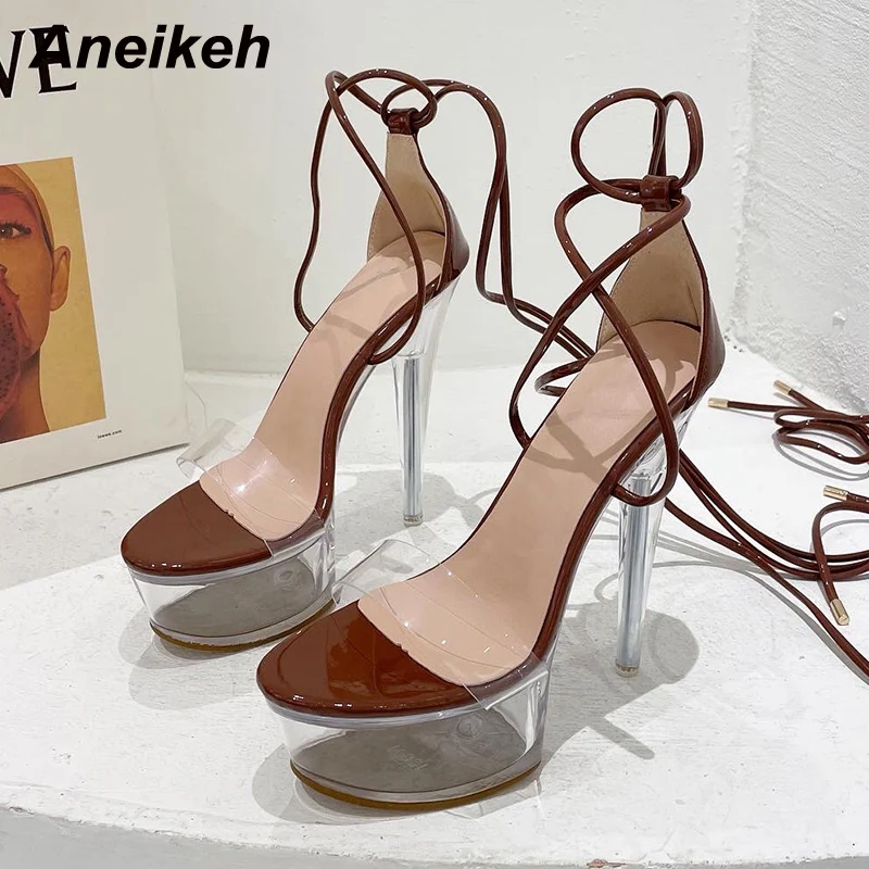 Aneikeh Ultra High Crystal Platform Sandalias Peep toe Ankle-Wrap Buckle Strap NEW Women Shoes Summer nightclub Party Fashion images - 6