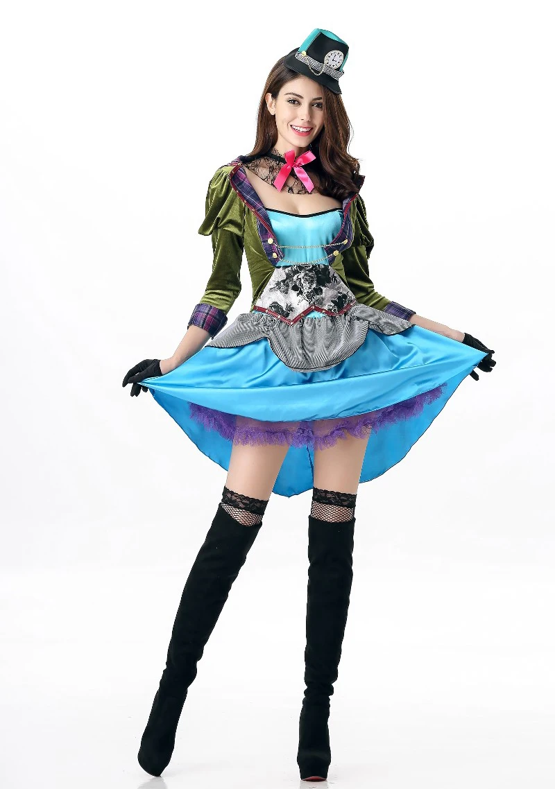 Женский сексуальный костюм принцессы Алисы Хеллоуина мини атласное платье