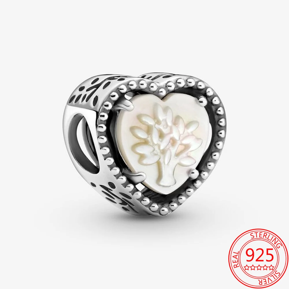 

Классические бусины из стерлингового серебра 925 пробы с полым сердцем и деревом семейного дерева, подходят для оригинального браслета со зм...