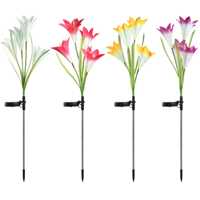 

3Pc Lily Flower Solar Light Colorful LED Decorative Outdoor Lawn Lamp Home Garden IP65 Waterproof Fake Flower Night Light ZM831