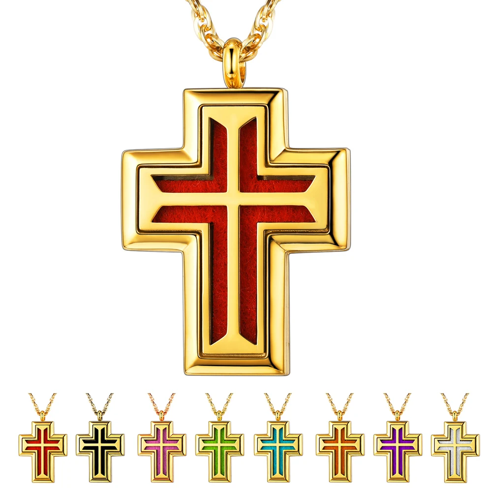 

Cross Chain Aromatherapy Necklace For Women Men Gold Jewelry Pendant Necklaces Crucifix Christian Ornament Gifts