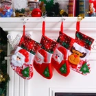 Рождественские чулки с Санта-Клаусом, мешок для конфет, подарочный пакет с яблоком, милый подарок для детей, камин, елка, Рождественское украшение
