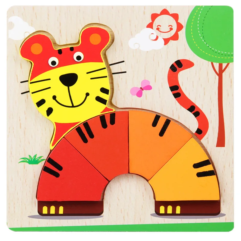 

Cartoon Animal Traffic Wooden 3D Puzzle Board Kid Early Educational Brain Teaser Tangram Development Toy For Children Jigsaw