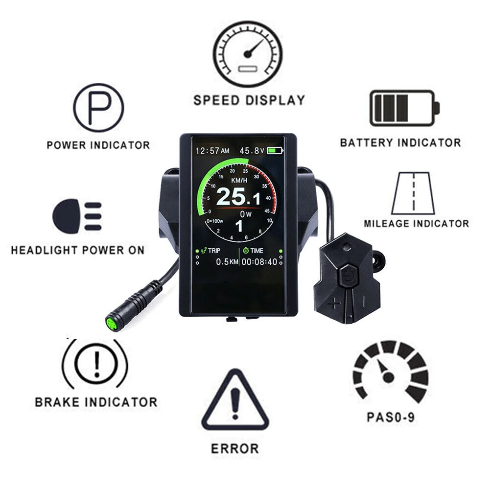 Помеха на цветном подсветочном дисплее, уведомление о воздействии, велосипед с электрическим приводом для активного отдыха на открытом воздухе, мотор среднего привода для велосипеда с функцией регулировки скорости на шестернях, простое использование.