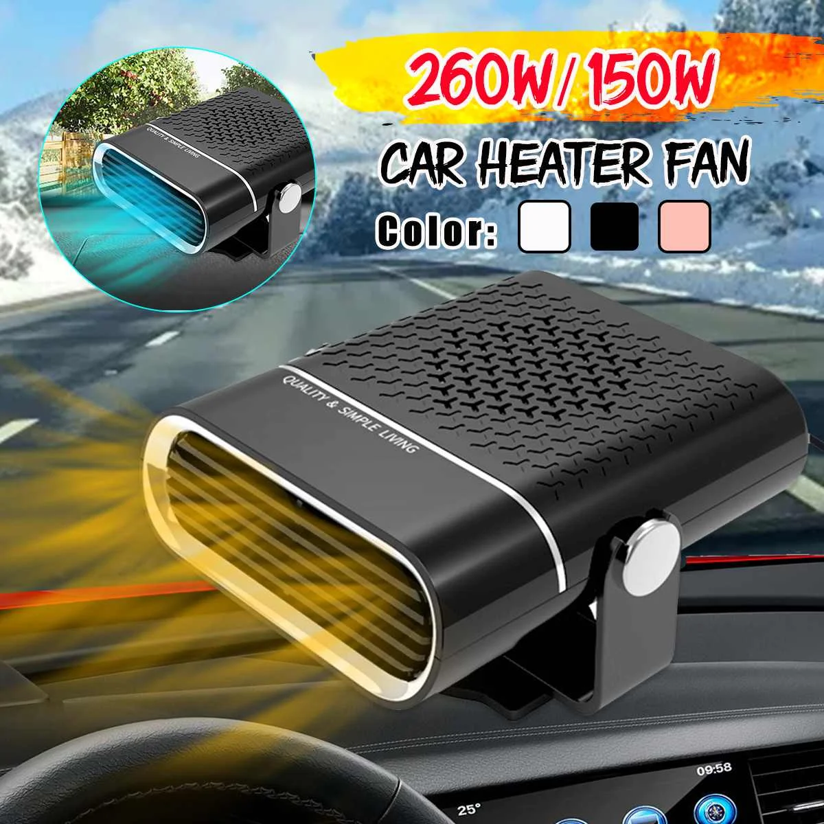 

150W/260W 12V/24V 2 in 1 Car Heater Defogger Windscreen Defroster Air Purification Electric Heater Heating Cooling Fan