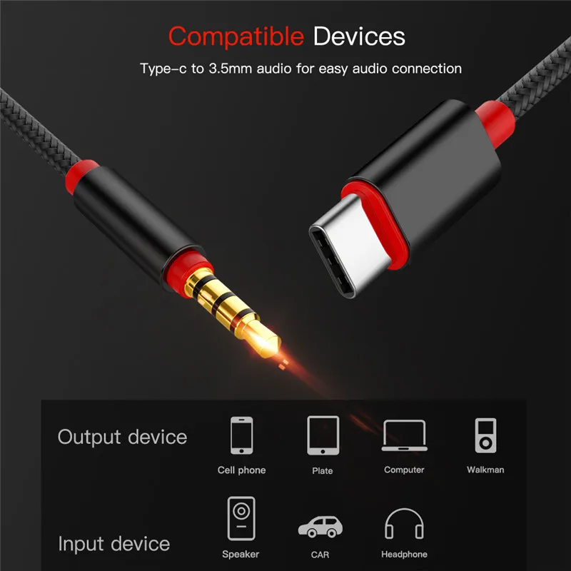 Автомобильный аудиокабель со штекером Type-C на штекер 3 5 мм адаптер USB C типа AUX