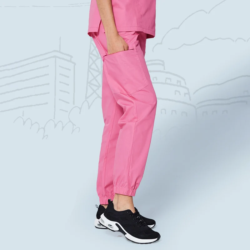 Pink Медицинские Jogger Брюки санитара карго Брюки медсестры ломаются на полной упругой медсестер доктор рабочие штаны для женщин и мужчин - Цвет: Pink