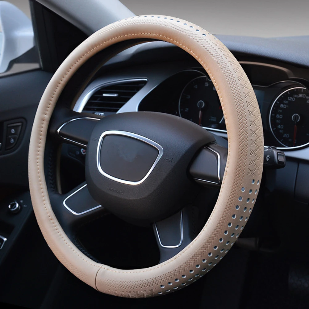 

Для автомобилей Volkswagen Bora, Audi, A4L, Buick Excelle, 38 см, дышащая, натуральная кожа черного цвета, чехол рулевого колеса автомобиля