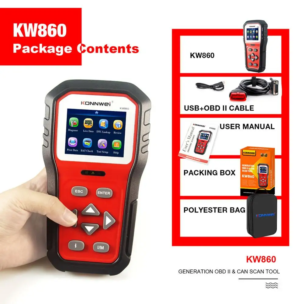 Инструмент для диагностики автомобиля KW860 OBD2 автоматический диагностический