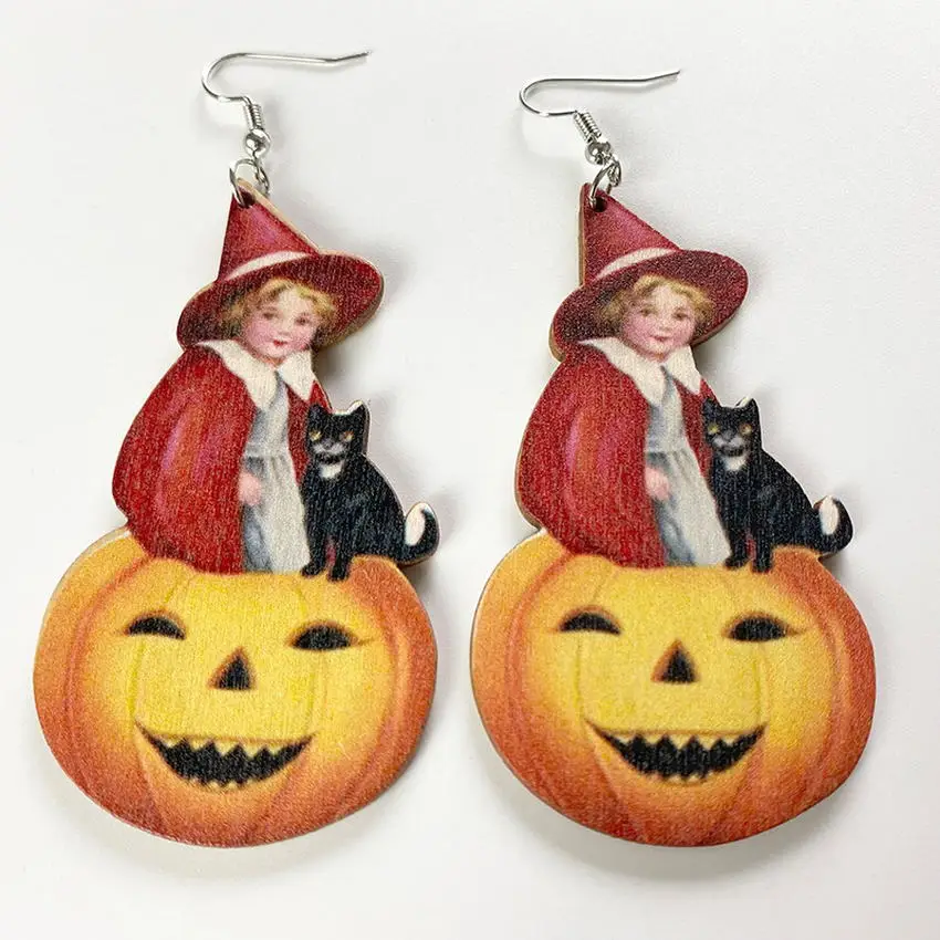 Ужасающие серьги в виде деревянной маски для Хэллоуина с рисунком на коже для женщин модные новаторские украшения с привидениями оптом.