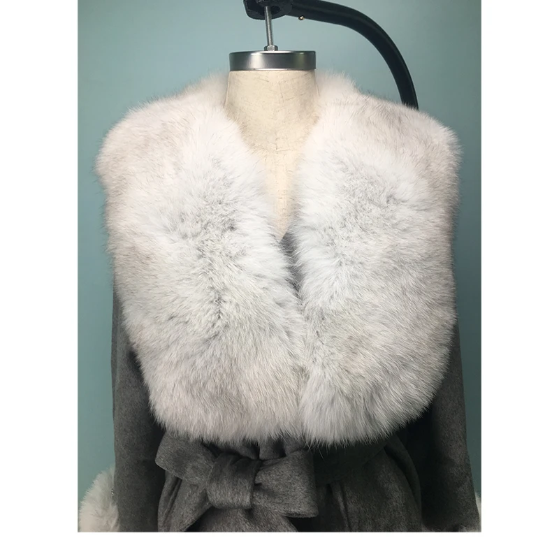 FURSARCAR 2021 New Cashmere Nature Fox Fur Collar Coat Winter & Autumn Women Luxury Wool Blend Real Leather Jackets enlarge