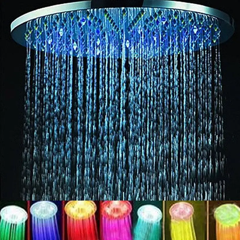 

8 inch RGB 7 Colors LED Light Shower Head Round Automatic Changing Water Saving Rain High Pressure Bathroom Rainfall Shower