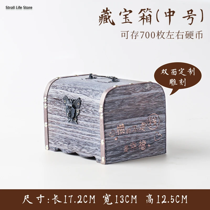 

Retro Wooden Piggy Bank with Locked Storage Money Box Coin Money Safe Saving Vintage Piggy Bank for Paper Money Spaarpot FP045