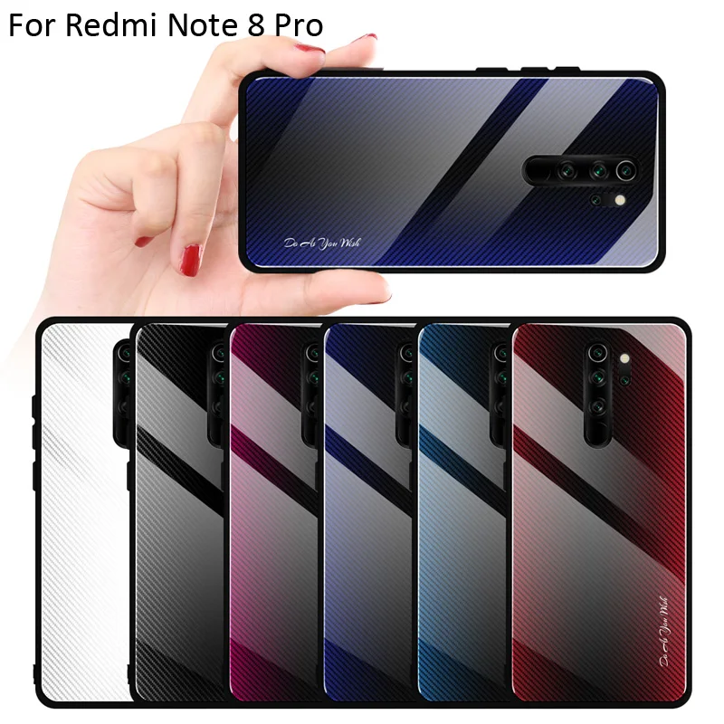 Чехол из закаленного стекла с градиентом из углеродного волокна для Xiaomi Redmi Note 8 Pro 8T