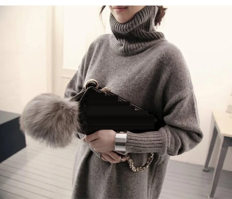 

Women knitted sweater dress Black Long sleeve turtleneck mini shift dress Plus size winter women dress