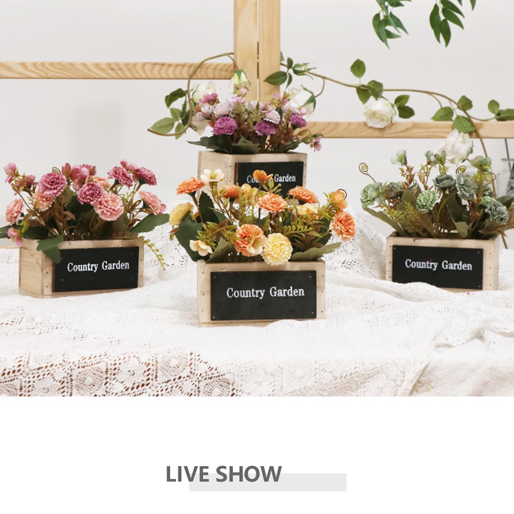 

1pc Artificial Flowers Green Plant Ornaments Table Imitation Cloves Wooden Flowerpot Desktop Decoration Living Room Lilac Potted