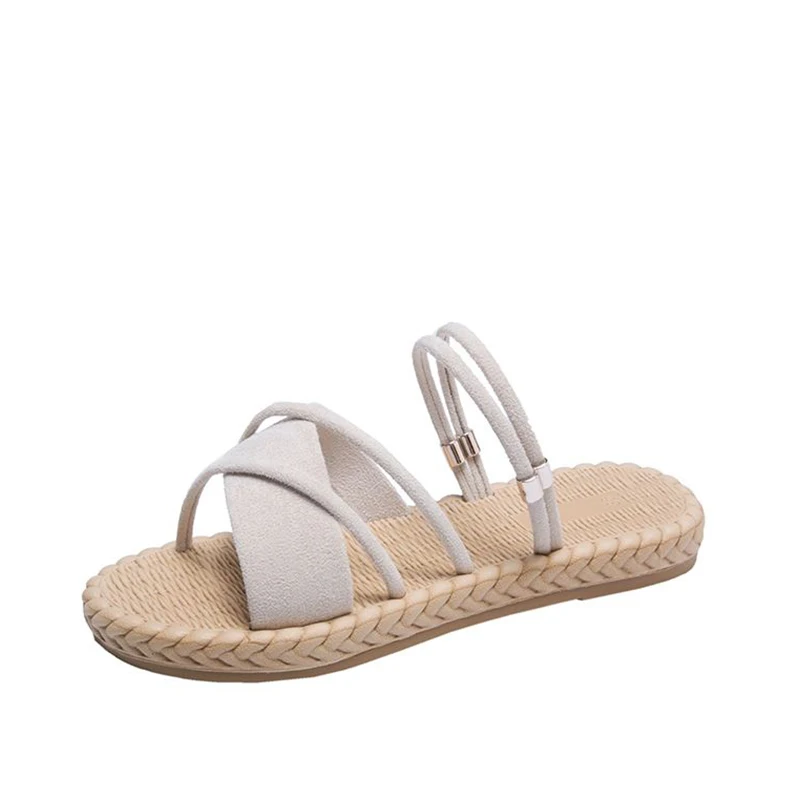 

2021 Summer Shoes Women's Sandals Fashion Female Flat Shoe Cross Narrow Band Slip On Soft Bottom Flock Casual Slides Comfort