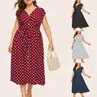 Белое платье в горошек, повседневное винтажное платье, рубашка, женская одежда, женские платья для женщин, Пляжное хлопковое Бохо с поясом