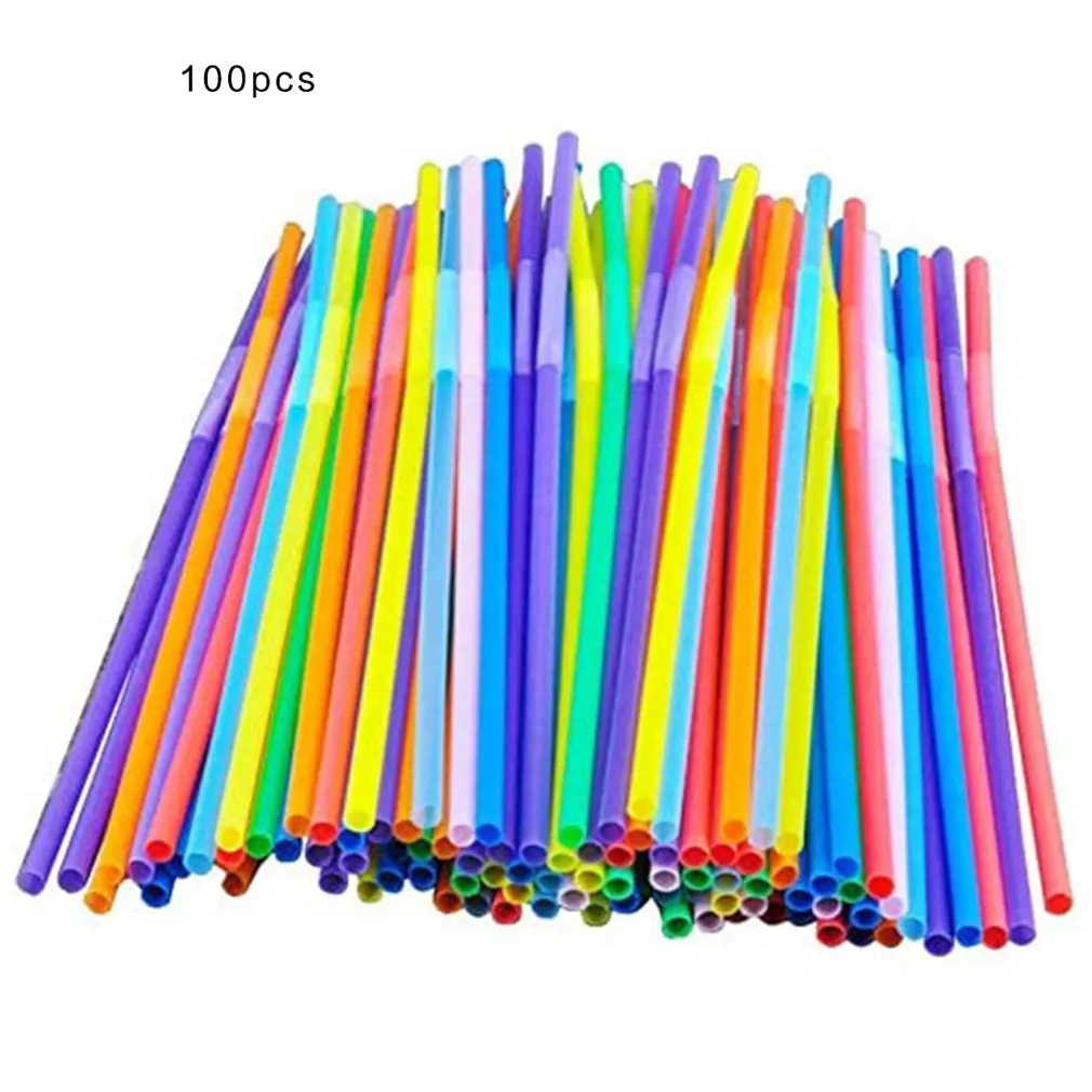 

100Pcs Disposable Plastic Bendable Drinking Straws Flexible Beverage Straws Wedding Decor Mixed Colors Tea Coffee Party Supplies
