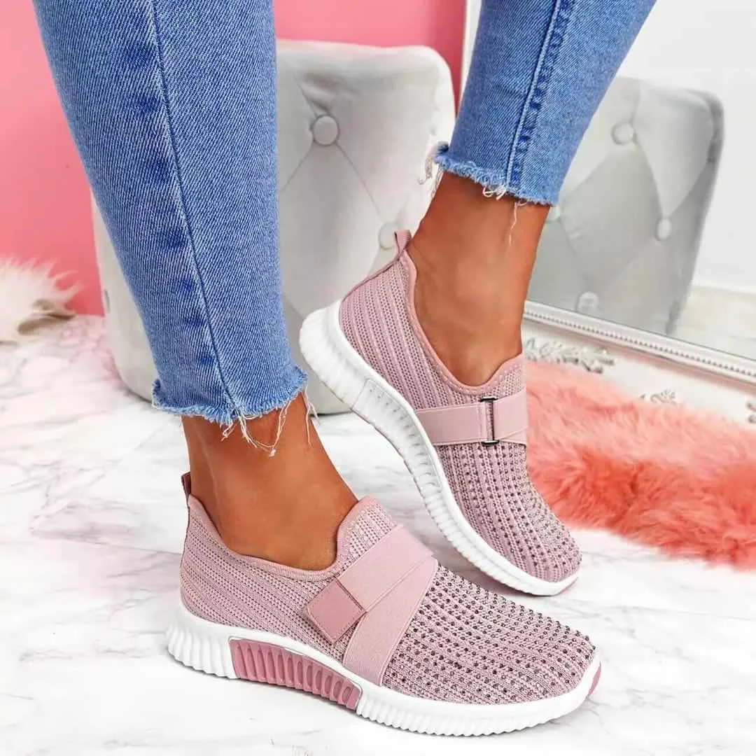 

Women Casual Shoes Spring Crystal Solid Female Mesh Sneakers Casual Flat Shoes Women Flats Ladies Sport Shoes White