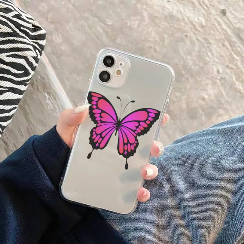 

Phone Case For iphone 12 11 8 7 6s 6 5 5s 5c se plus mini x xs xr pro max cute sexy butterfly pink blueTransparent soft