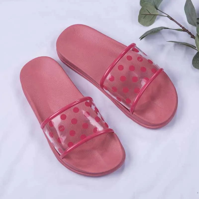 Dark Pink Летняя женская обувь; шлепанцы в горошек; прозрачные Вьетнамки с открытым носком; женские уличные пляжные сандалии на плоской подошве; милые женские шлепанцы - Цвет: Dark Pink