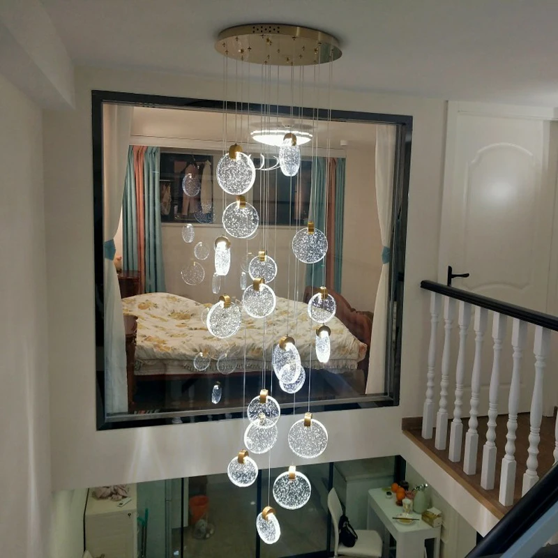 Длинный светодиодный подвесной светильник для лестницы роскошная хрустальная