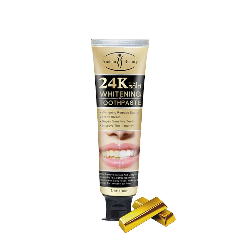 

100ml 24k Gold Whitening Toothpaste Natural Deeply Whiten Brighten Teeth Remove Stains Strengthen Teeth Fresh Breath Teeth Care