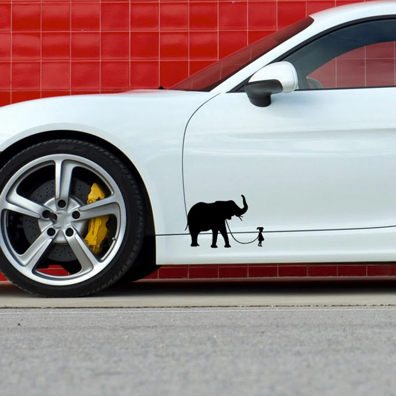 Забавная виниловая наклейка Litlle с изображением слона для бампера и окна