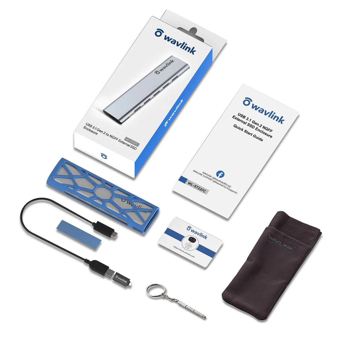 

Wavlink Type C M.2 Enclosure USB 3.1 Gen 2 10Gbps For SATA NGFF SSD B+M Key/B Key 2280/2260/2242/2230 SSD Disk Box M.2 SSD Case