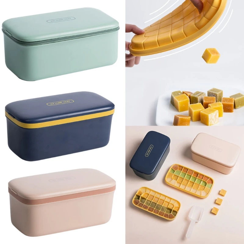 

Ice Cube Tray with Lid 64 Compartments Ice Cube Box Mould Double Layer Silicone Mold