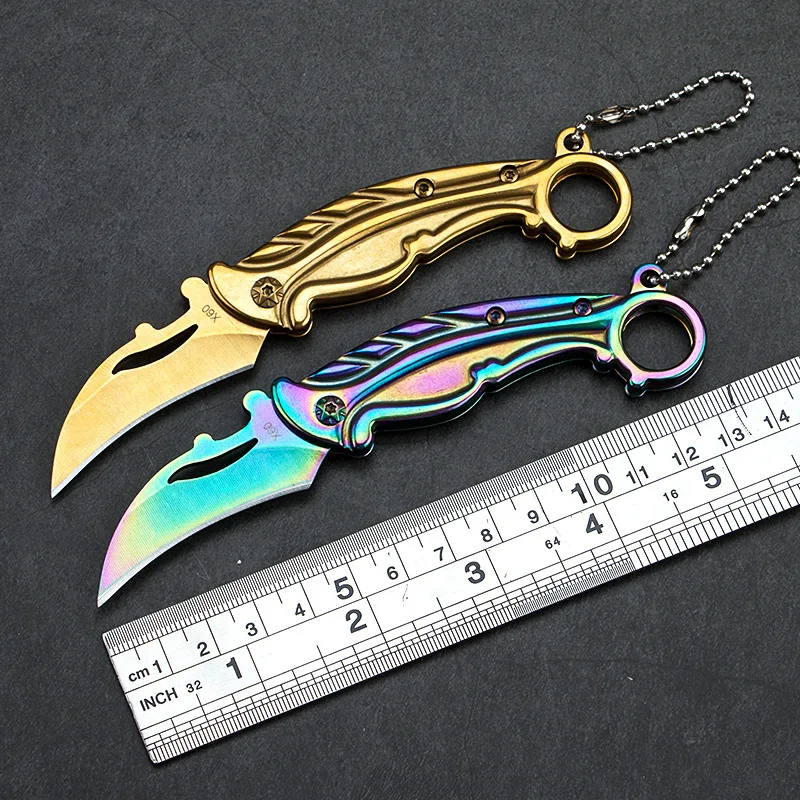 

High hardness color titanium claw folding knife outdoor survival rescue tool mini folding knife sharp claw knife fruit knife