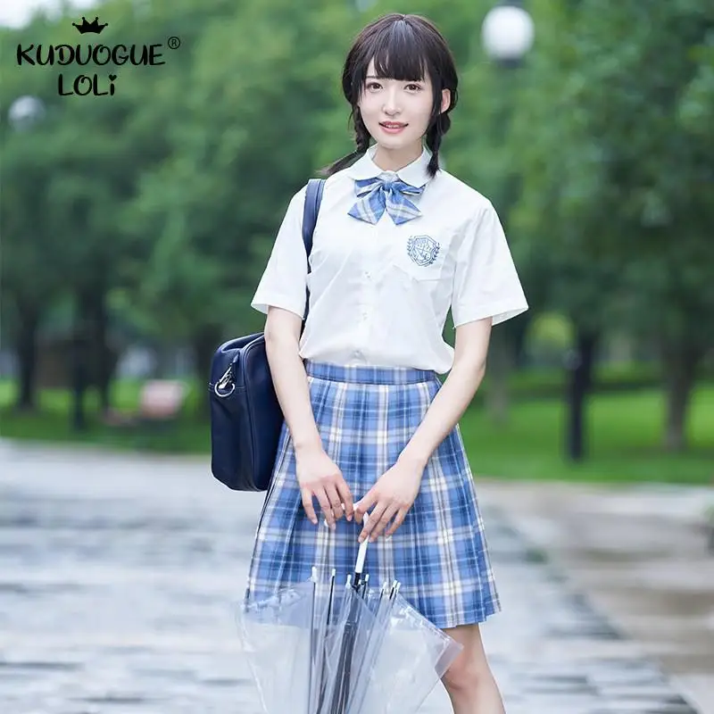 JK Униформа плиссированная юбка для девочек Студенческая простая клетчатая