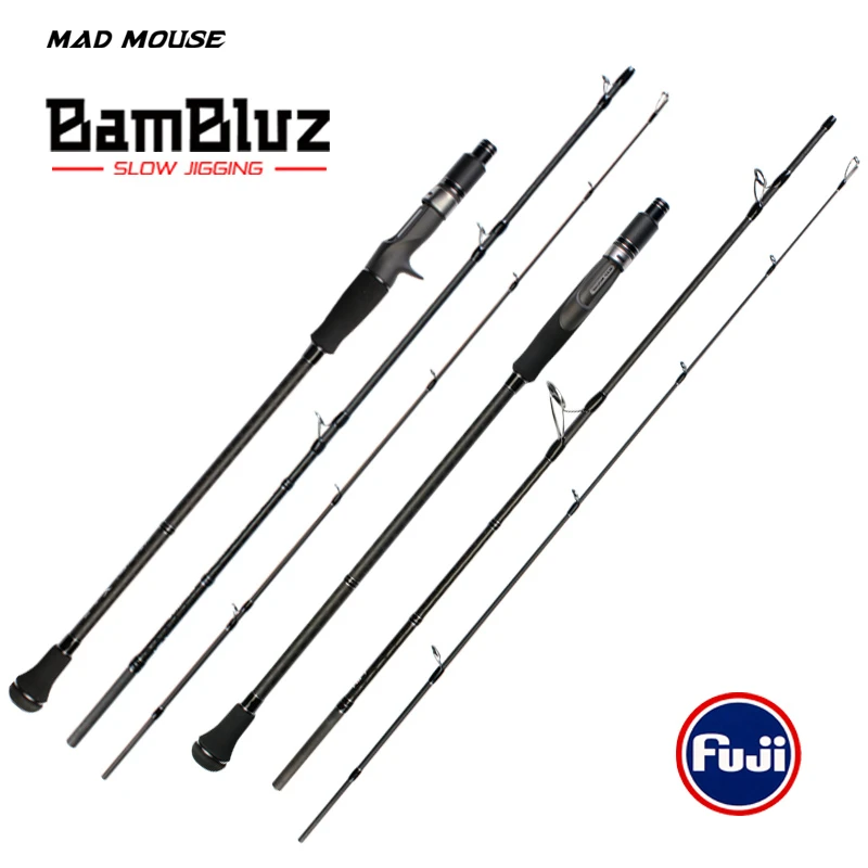 MADMOUSE BamBluz Japan Full Fuji Parts 3 Section Portable Slow Jigging Rod 1.9M Shipping/casting Corss Carbon Ocean Boat Rod