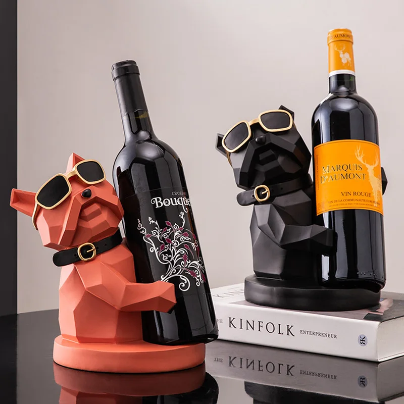 

Creative Geometric Animal Sculpture Wine Rack Living Room Table Decoration Resin Bulldog Cup Holder Wedding Gift Home Decoration