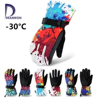 as fish winter 30 thicken ski gloves men women children windproof waterproof adjustable snowboard climbing snow gloves