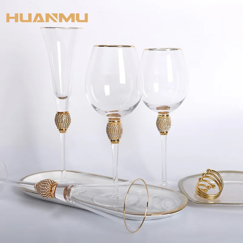 

Gold Edge Cocktail Glass Inlaid Diamond Wine Set Champagne Goblet Crystal Grape Glass Home Bar Restaurant Handmade Red Wine Cup