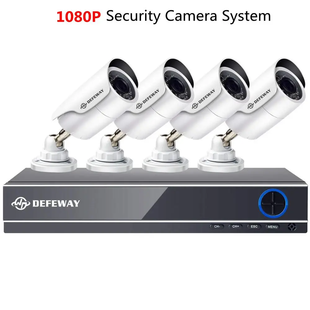1080P 4CH 4CAM Комплект кабельного видеонаблюдения HD DEFEWAY формата качества 1080P, включающий в себя 4-канальный видеорегистратор, 4 камеры формата 720P 1200ТВЛ - Цвет: 1080P 4CH 4CAM