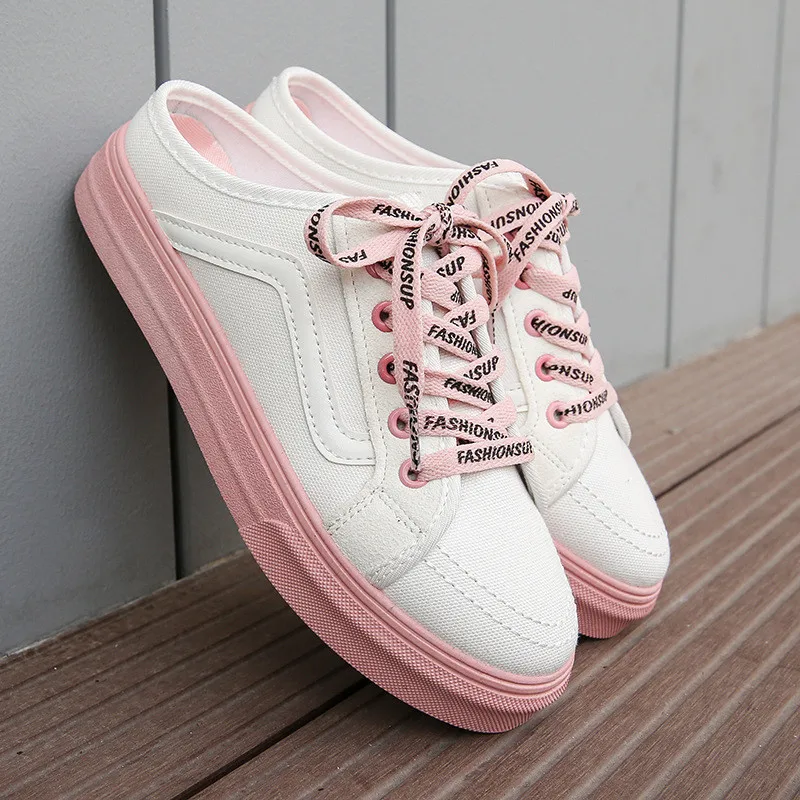

Canvas Shoes Women 2020 Spring and Aummer Women's Lace-up Casual Shoes Without Heel Half Support One Pedal Lazy Shoes