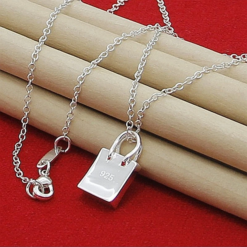 

Classic 925 Silver Handbag Pendant Necklaces Fashion Jewelry for Women Party Free Shipping