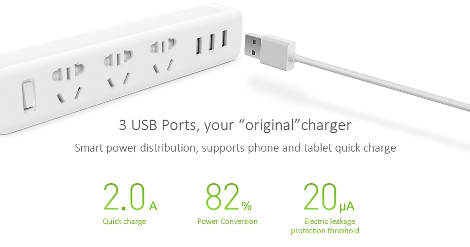 Оригинальная умная розетка Xiaomi Mijia, полоска питания 2A, быстрая зарядка, 3 USB удлинитель, 3 стандартные разъемы, Домашнее использование, usb разъем