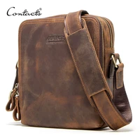 CONTACTS 2022 New Genuine Leather Mens Messenger Bag Vintage Shoulder Bags for 7 9  Ipad Mini High Quality Male Crossbody Bag