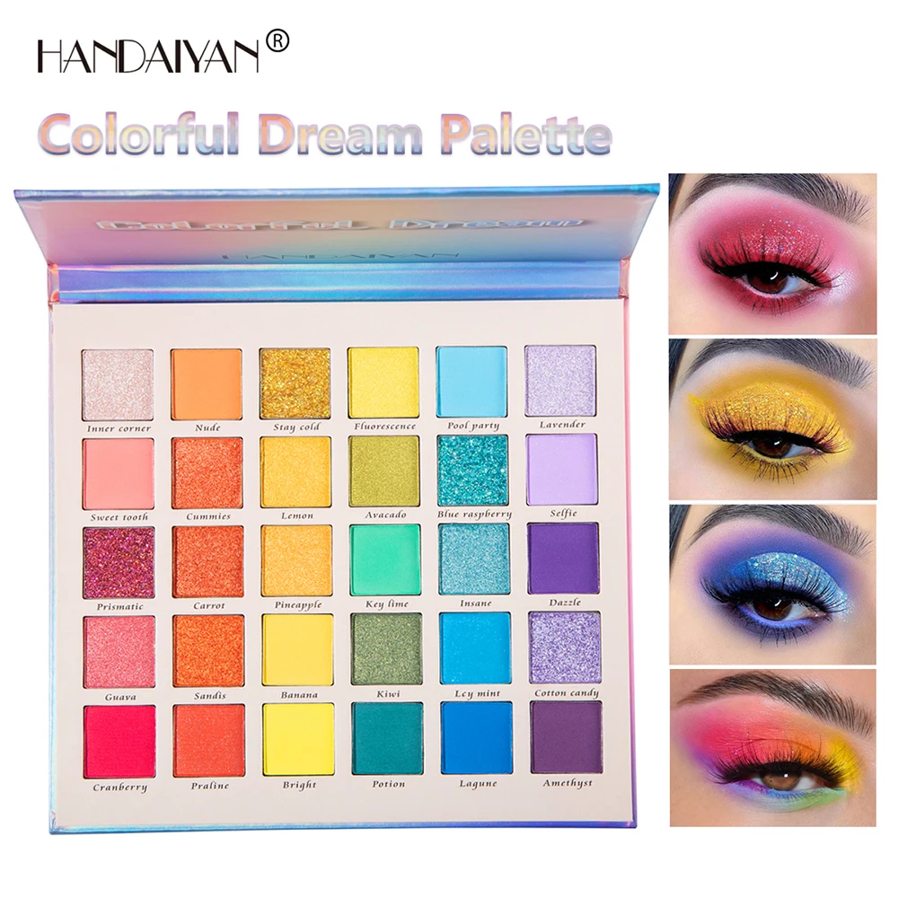 

HANDAIYAN 30 Colors Eyeshadow Palette Shimmer Matte Glitter Eye Shadow Fantasy Rainbow Eyeshadow Pigmented Cosmetics Palette